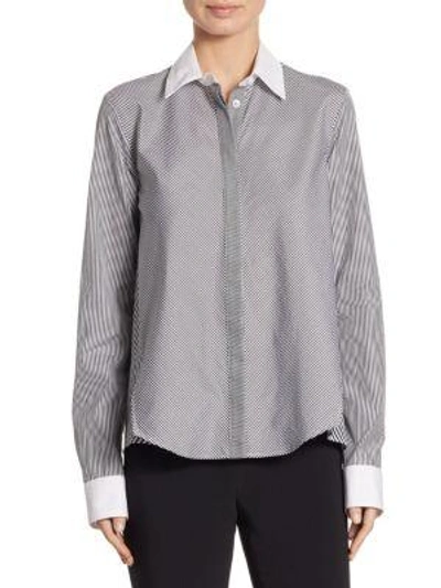 Adam Lippes Stripe Cotton Trapeze Shirt In Black-white