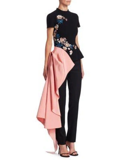 Shop Oscar De La Renta Wool Floral Embellished Top In Black