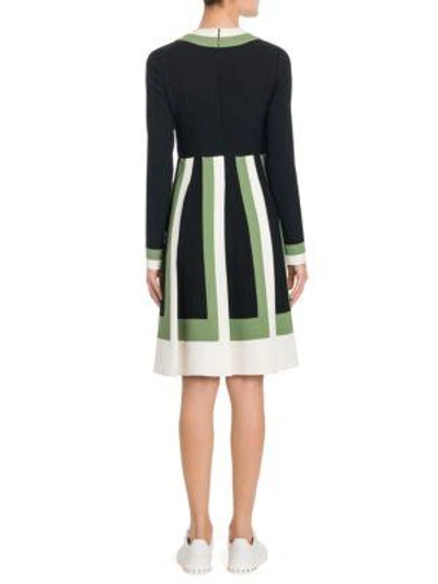 Shop Valentino Colorblock Long Sleeve Shift Dress In Green Multi