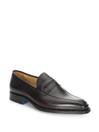 Shop Sutor Mantellassi Olimpo Leather Penny Loafers In Bracken