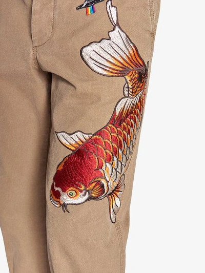 Shop Gucci Cotton Pant With Fish Appliqué In Neutrals