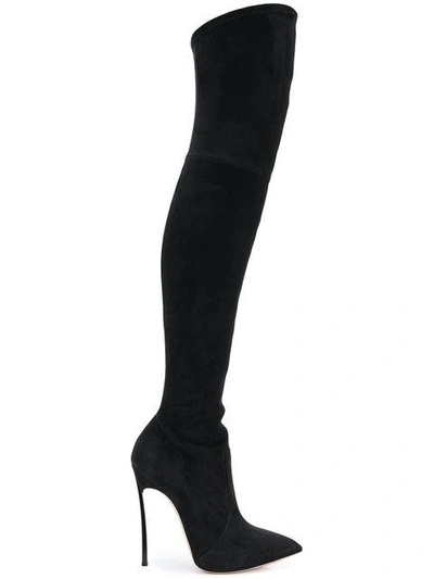 Shop Casadei Over-the-knee Blade Boots In Black