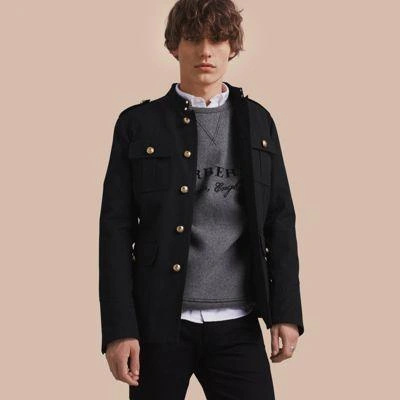 Burberry Military Cotton Jacket In Black | ModeSens