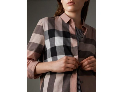 Shop Burberry Check Cotton Shirt In Antique Pink