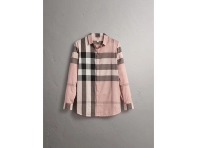 Shop Burberry Check Cotton Shirt In Antique Pink