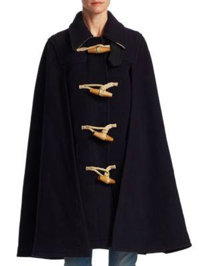 Burberry Wool Cape Wth Oversized Toggles In Navy