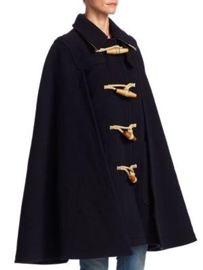 Shop Burberry Wool Toggle Cape In Navy