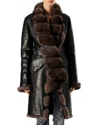 Shop Philipp Plein Fur Coat Long "liar Zibellin" In Brown