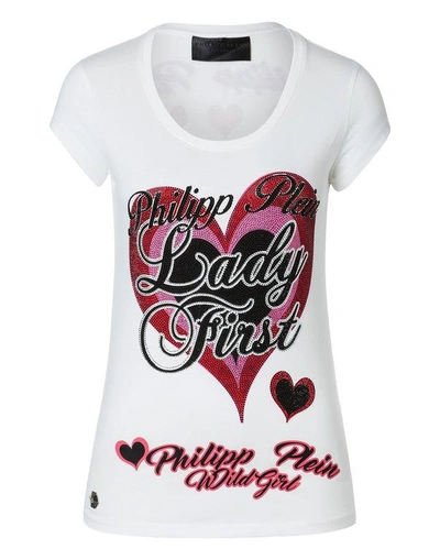 Shop Philipp Plein T-shirt Round Neck Ss "balinay Triangle" In White