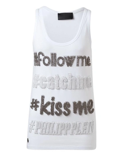 Shop Philipp Plein Tank Top "follow Me" In White