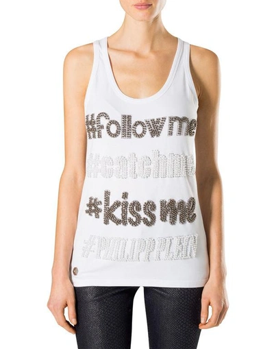 Shop Philipp Plein Tank Top "follow Me" In White