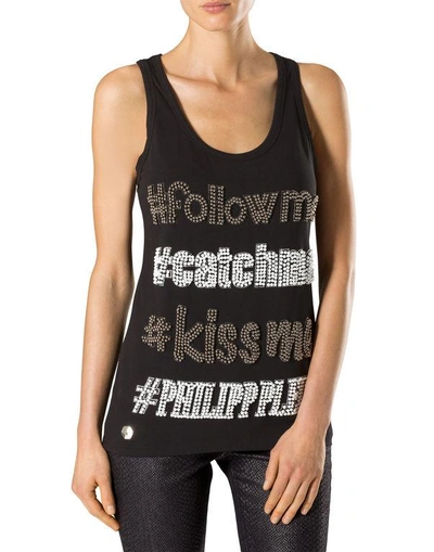 Shop Philipp Plein Tank Top "follow Me" In Black