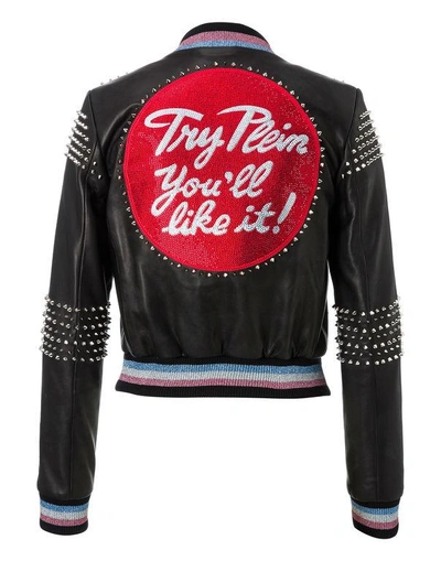 Shop Philipp Plein Leather Bomber "halek" In Black