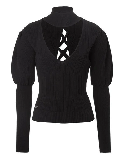 Shop Philipp Plein Pullover V-neck Ls "marlyn" In Black