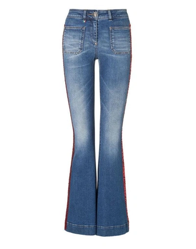 Shop Philipp Plein High Wasted Flare "red River" In Atlantic Blue