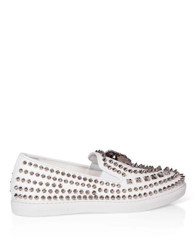 Shop Philipp Plein Slip On "your Arms" In White/nickel