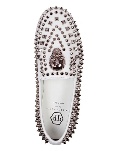 Shop Philipp Plein Slip On "your Arms" In White/nickel