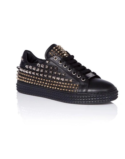 Shop Philipp Plein Lo-top Sneakers "djoser" In Black/nickel+gold