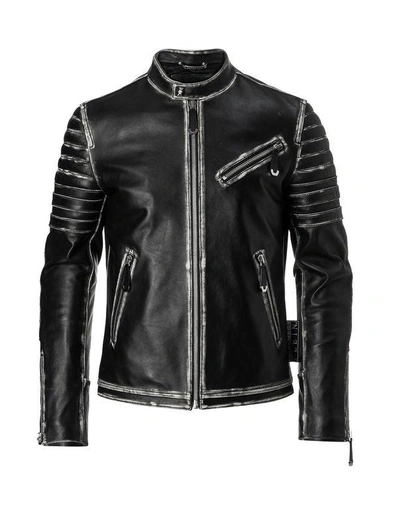 Shop Philipp Plein Leather Moto Jacket "old"