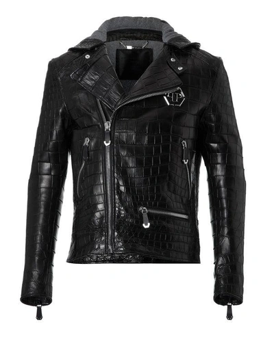 Shop Philipp Plein Leather Jacket "herbert" In Black