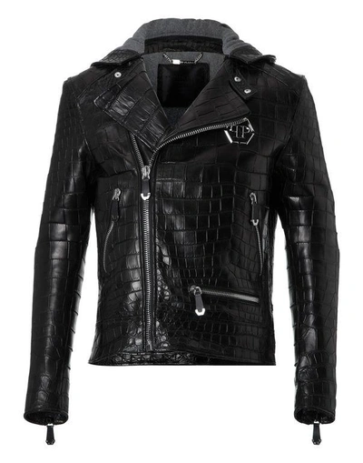 Shop Philipp Plein Leather Jacket "herbert" In Black