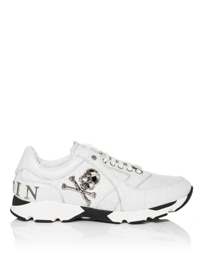 Shop Philipp Plein Runner "plein Skull" In White/nickel