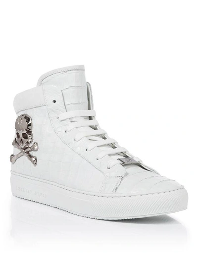Shop Philipp Plein Hi-top Sneakers "cool Man" In White/nickel