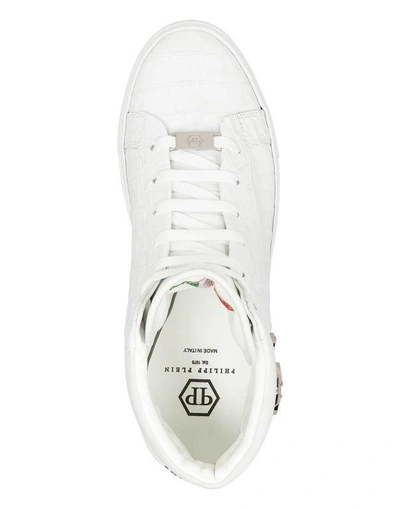 Shop Philipp Plein Hi-top Sneakers "cool Man" In White/nickel