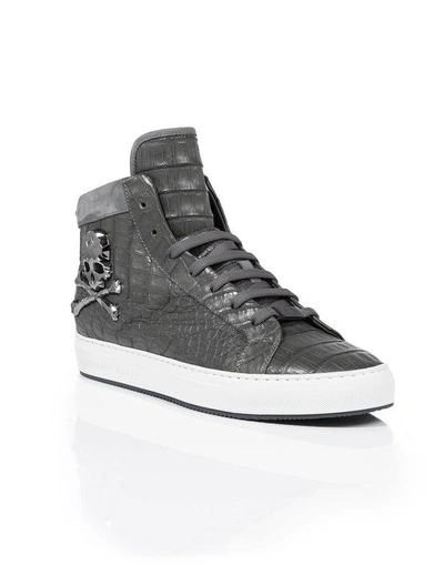 Shop Philipp Plein Hi-top Sneakers "cool Man" In Grey/black Nickel