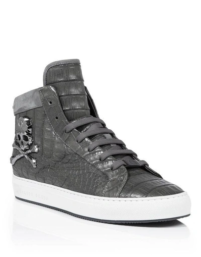 Shop Philipp Plein Hi-top Sneakers "cool Man" In Grey/black Nickel