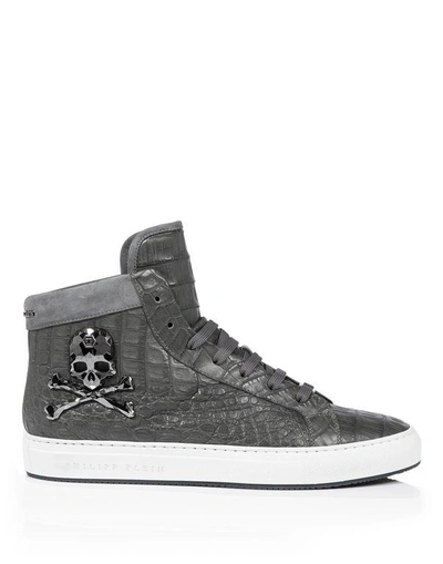 Shop Philipp Plein Hi-top Sneakers "cool Man" In Grey/black Nickel