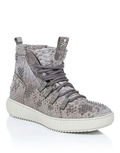 Shop Philipp Plein Hi-top Sneakers "skull Brown"