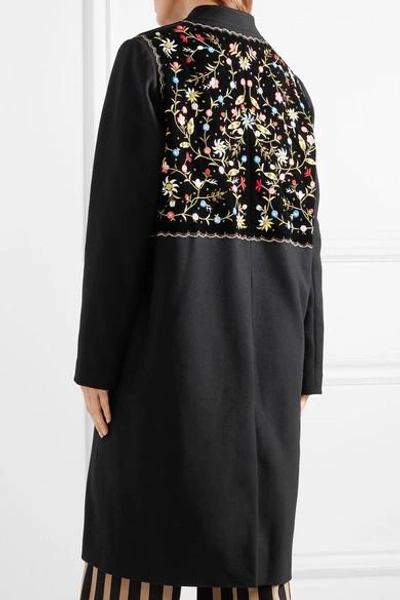 Shop Vilshenko Fotina Embroidered Velvet-paneled Wool-blend Coat