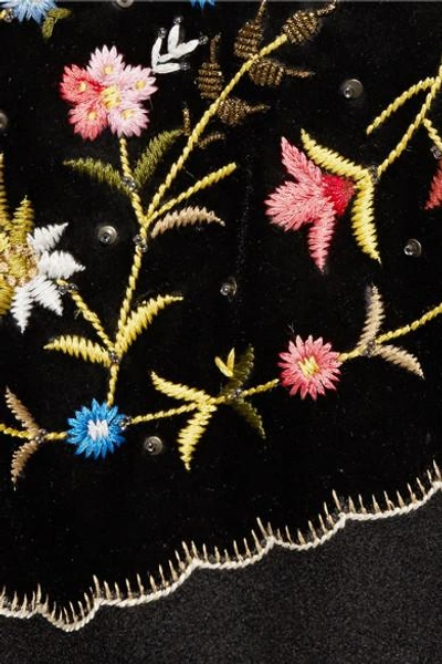 Shop Vilshenko Fotina Embroidered Velvet-paneled Wool-blend Coat