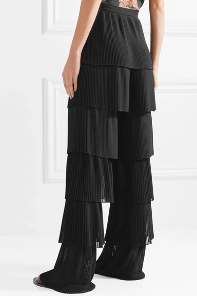 Shop Vilshenko Lyeta Pleated Georgette Wide-leg Pants In Black