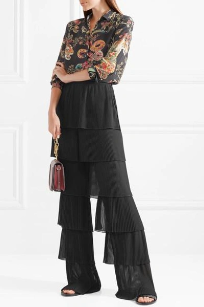 Shop Vilshenko Lyeta Pleated Georgette Wide-leg Pants In Black