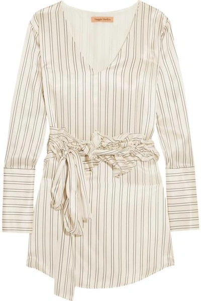 Shop Maggie Marilyn Somewhere Convertible Ruffled Pinstriped Silk-satin Mini Dress In Cream