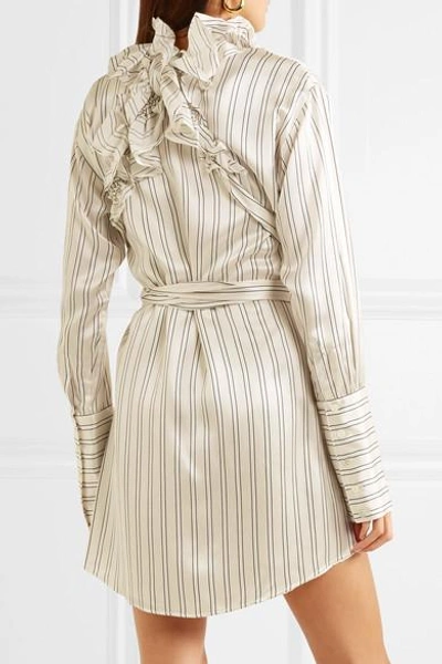 Shop Maggie Marilyn Somewhere Convertible Ruffled Pinstriped Silk-satin Mini Dress In Cream
