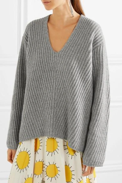 Shop Acne Studios Deborah Oversized Ribbed Wool Sweater In Light Gray