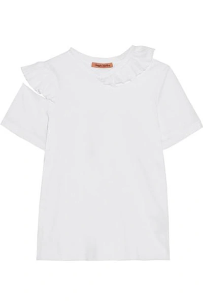 Shop Maggie Marilyn Endless Possibilities Cutout Ruffled Cotton-jersey T-shirt In White