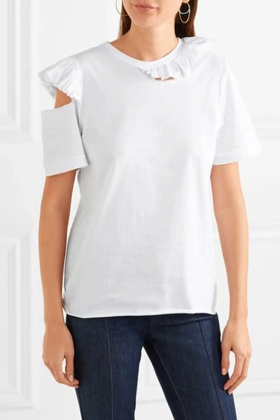 Shop Maggie Marilyn Endless Possibilities Cutout Ruffled Cotton-jersey T-shirt In White