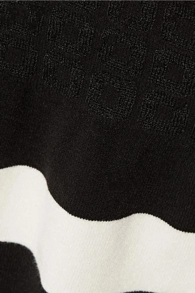 Shop Boutique Moschino Striped Metallic Jacquard-knit Mini Skirt In Black