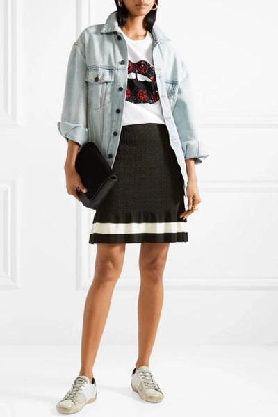 Shop Boutique Moschino Striped Metallic Jacquard-knit Mini Skirt In Black