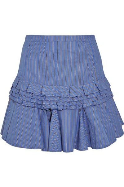 Shop Maggie Marilyn Composed Ruffled Striped Cotton-poplin Mini Skirt In Sky Blue