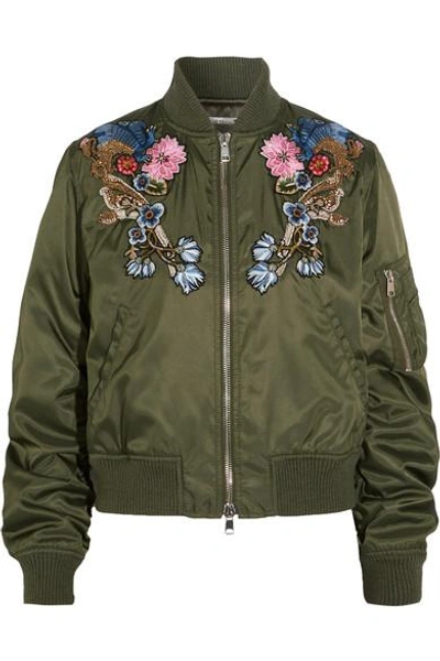 Shop Alexander Mcqueen Embellished Embroidered Shell Bomber Jacket