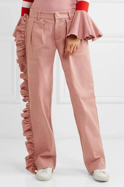 Shop Maggie Marilyn I'll Stand Beside You Ruffled Cotton-blend Drill Boyfriend Pants In Blush