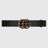 GUCCI LEATHER BELT WITH CRYSTAL DOUBLE G BUCKLE