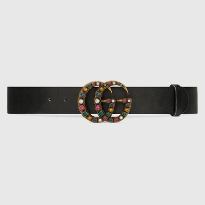 Gucci Leather Belt With Crystal Double G Buckle