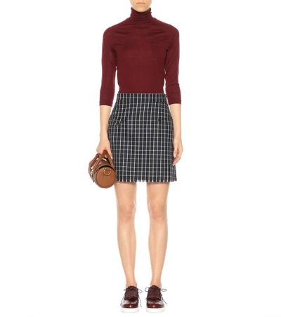 Shop Thom Browne Checked Wool Skirt In Blue