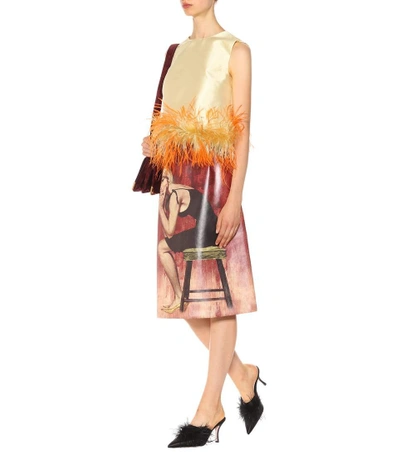 Shop Prada Printed Faux-leather Skirt In Amaraeto